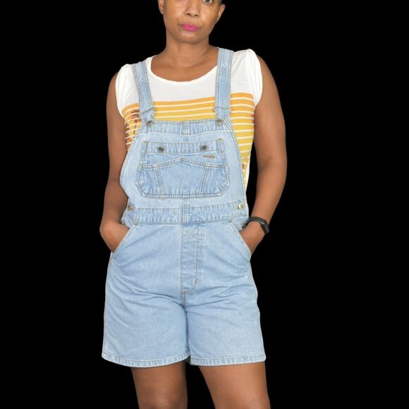 Vintage Bill Blass Bib Overalls Shorts Shortalls Blue Light Wash 90s Size Small - Picture 1 of 15